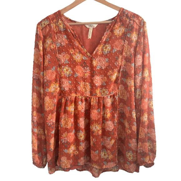 Matilda Jane Orange Floral Long Sleeve Boho Top Size Large - Picture 1 of 4